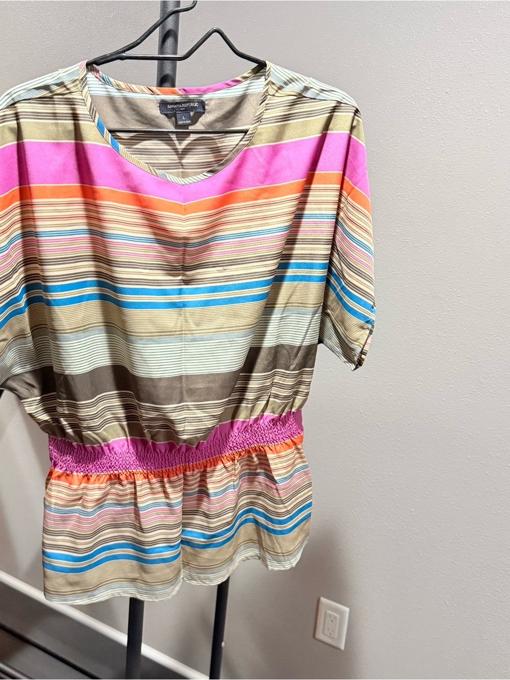 Banana Republic Striped Smocked-Waist Tunic - Pink, Blue & Brown